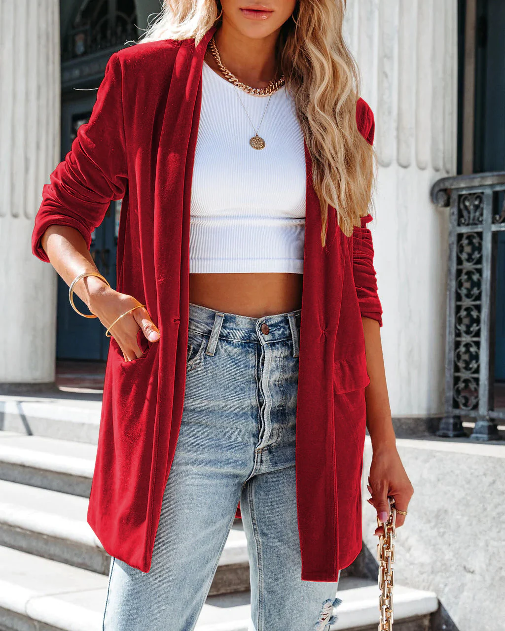 Damen Lässiger Longcardigan mit Seitlichen Taschen und Offenem Schnitt Heidi-Mode - Image 9