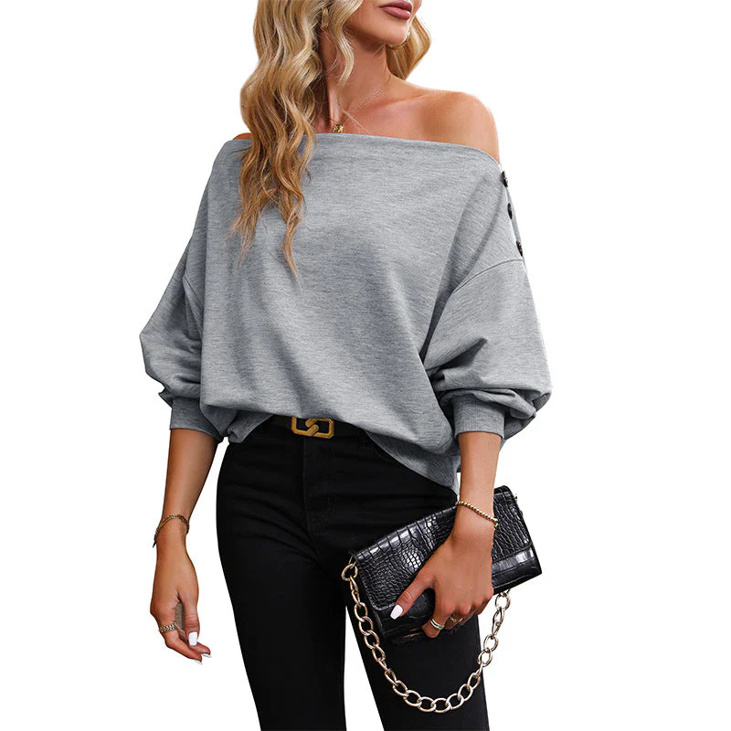 Damen Lässiger One-Shoulder Pullover mit Effektvollen Knopfdetails Heidi-Mode - Image 5