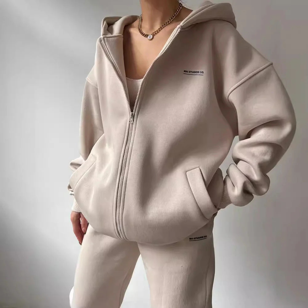 Damen Lässiger Oversized Hoodie mit Durchgehendem Reißverschluss und Praktischen Kängurutaschen Heidi-Mode - Image 2