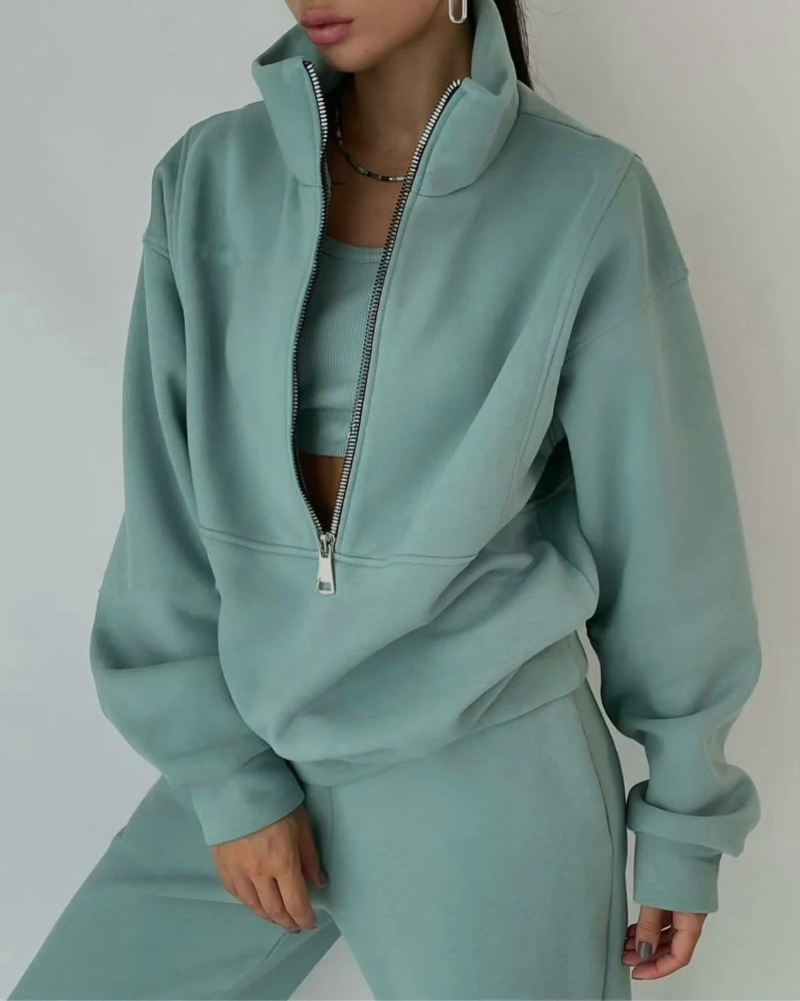 Damen Lässiger Oversized-Hoodie und Jogginghose Set mit Praktischem Reißverschluss Heidi-Mode - Image 11