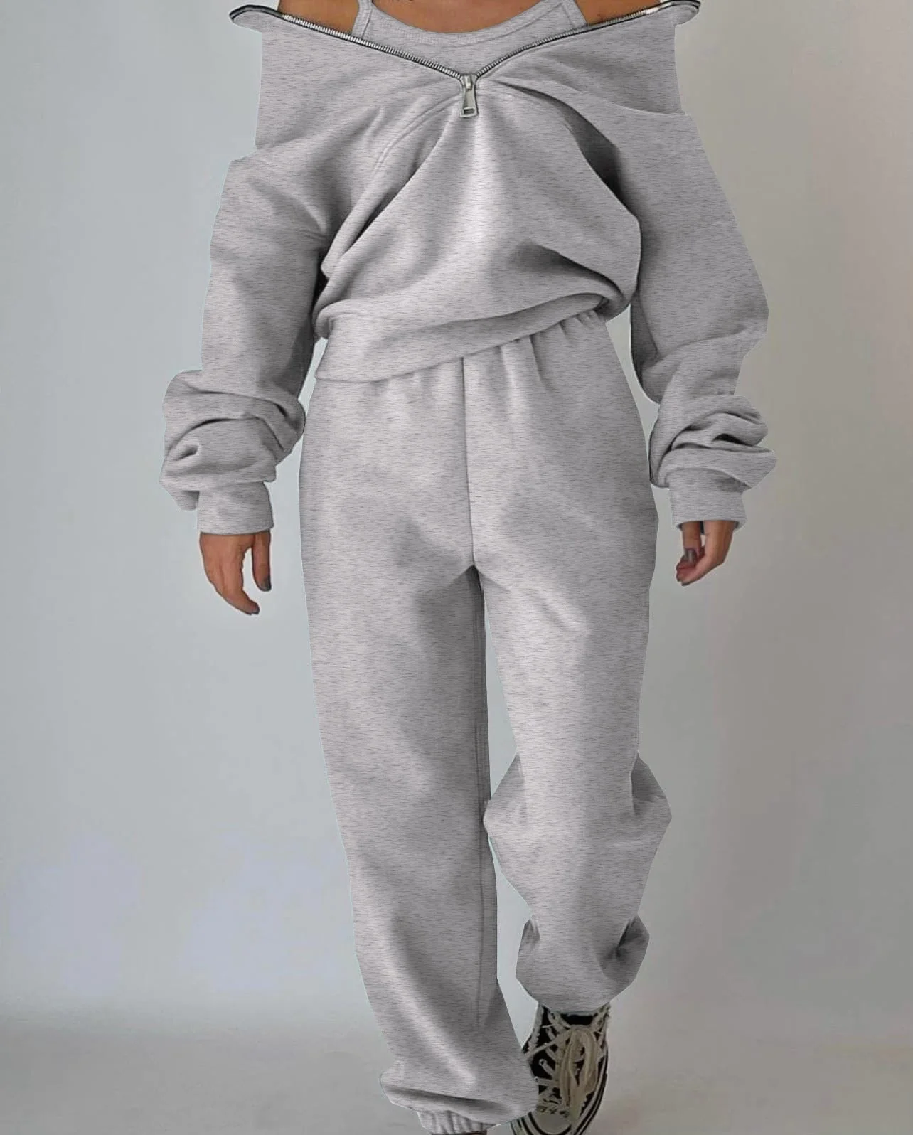 Damen Lässiger Oversized-Hoodie und Jogginghose Set mit Praktischem Reißverschluss Heidi-Mode - Image 13