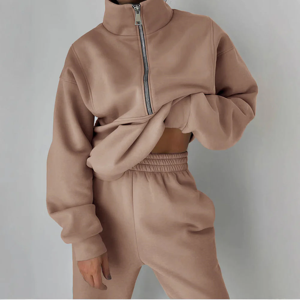 Damen Lässiger Oversized-Hoodie und Jogginghose Set mit Praktischem Reißverschluss Heidi-Mode - Image 2