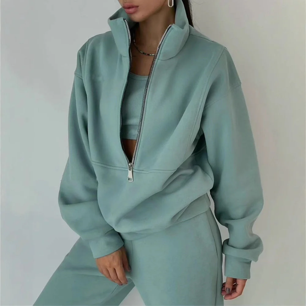 Damen Lässiger Oversized-Hoodie und Jogginghose Set mit Praktischem Reißverschluss Heidi-Mode - Image 3