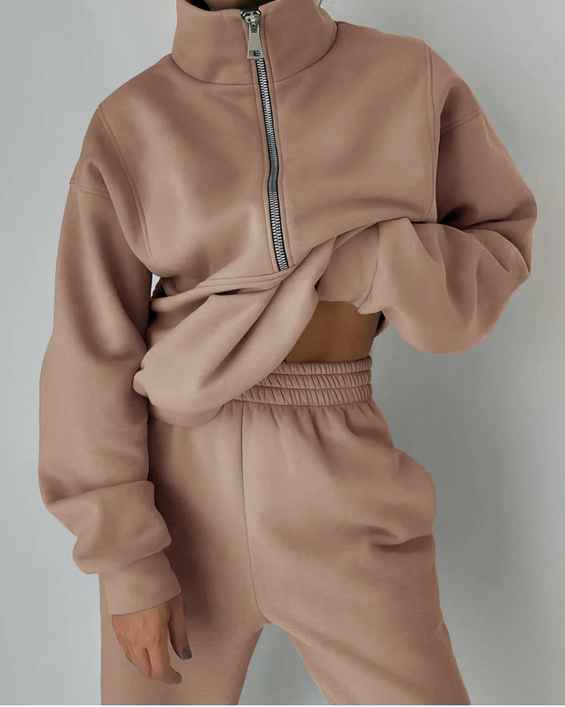 Damen Lässiger Oversized-Hoodie und Jogginghose Set mit Praktischem Reißverschluss Heidi-Mode - Image 6