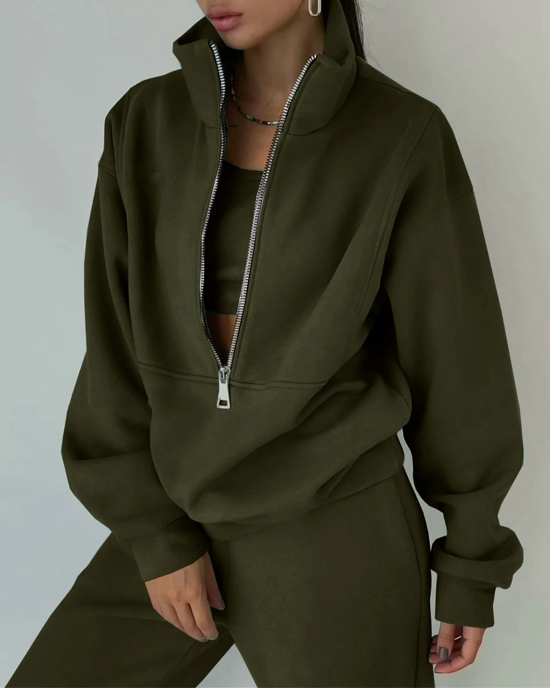 Damen Lässiger Oversized-Hoodie und Jogginghose Set mit Praktischem Reißverschluss Heidi-Mode - Image 8