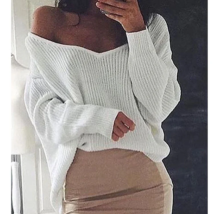 Damen lässiger Oversized Pullover mit asymmetrischem Schnitt und tiefem Rundhalsausschnitt Heidi-Mode - Image 3