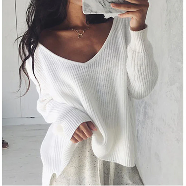 Damen lässiger Oversized Pullover mit asymmetrischem Schnitt und tiefem Rundhalsausschnitt Heidi-Mode - Image 6