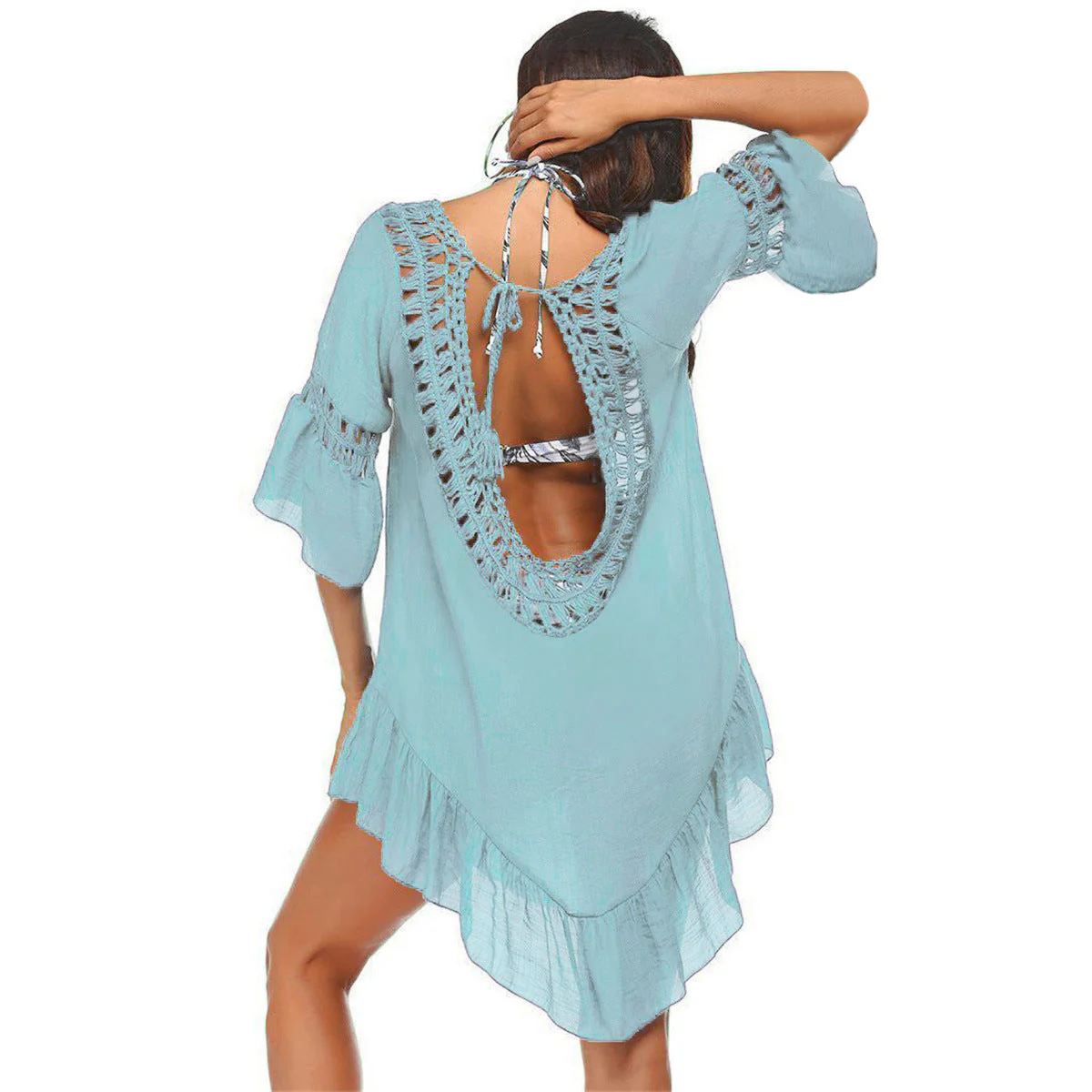 Damen Lässiger Strandüberwurf mit Ästhetischem Lochmuster und Offenem Rückenteil Heidi-Mode - Image 9
