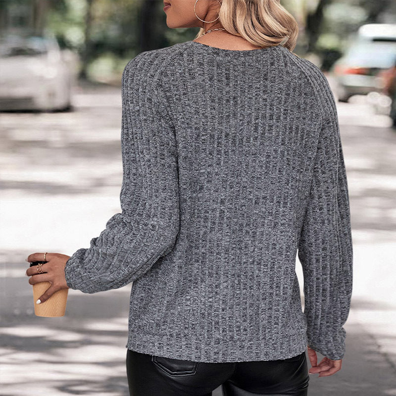 Damen Lässiger Strickpullover mit Strukturmuster und Rundhalsausschnitt Heidi-Mode - Image 2