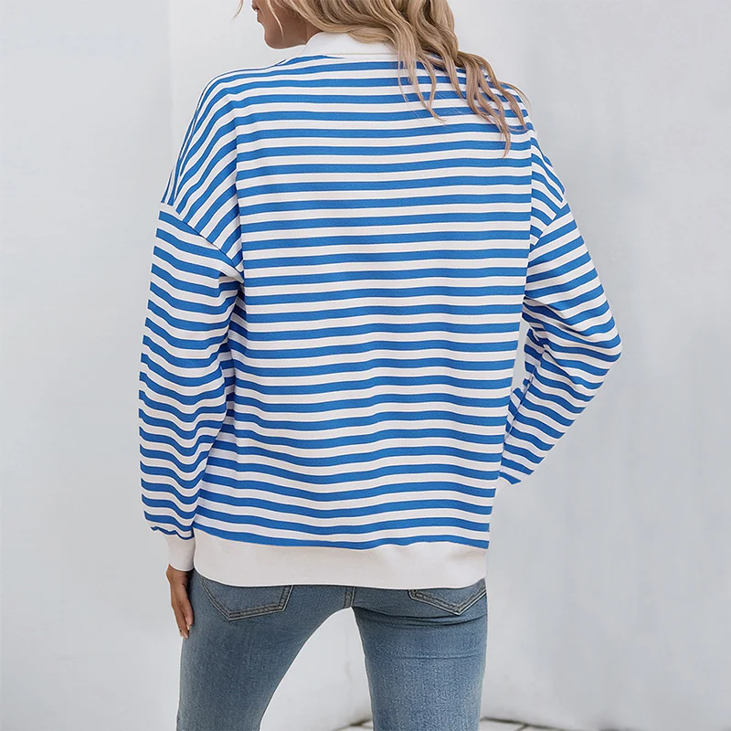 Damen lässiger Sweatshirt mit Stehkragen und modischem Streifenmuster Heidi-Mode - Image 4