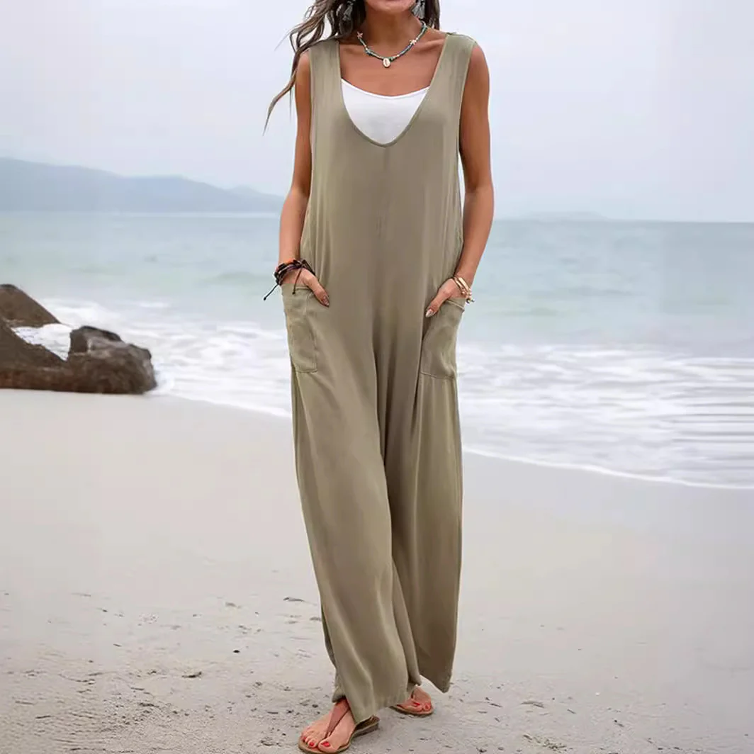 Damen Lässiger weite Jumpsuit mit V-Ausschnitt und praktischen Taschen Heidi-Mode - Image 2