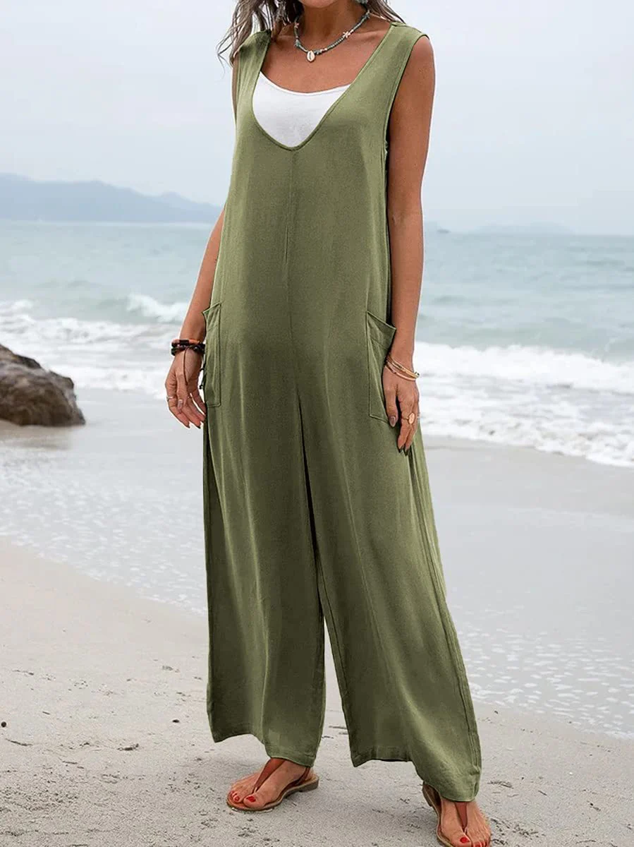 Damen Lässiger weite Jumpsuit mit V-Ausschnitt und praktischen Taschen Heidi-Mode - Image 7