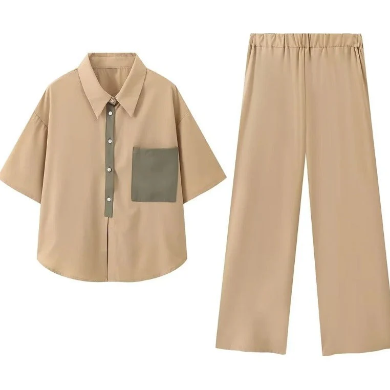 Damen Lässiger Zweiteiler mit Schickem Hemd und Weiten Hosen Heidi-Mode - Image 3