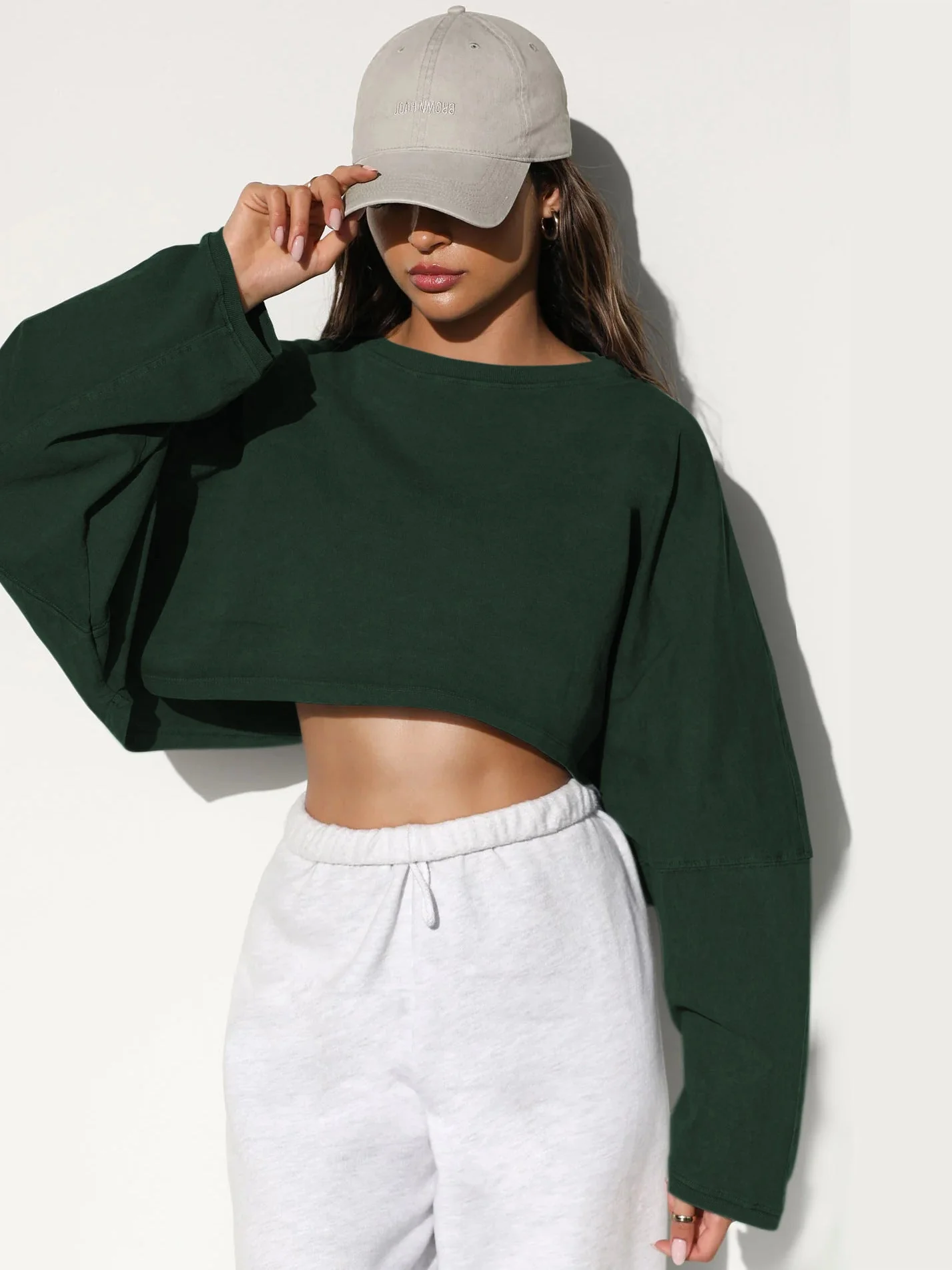 Damen Lässiges Cropped Sweatshirt mit Weitem Schnitt und Ballonärmeln Heidi-Mode - Image 10