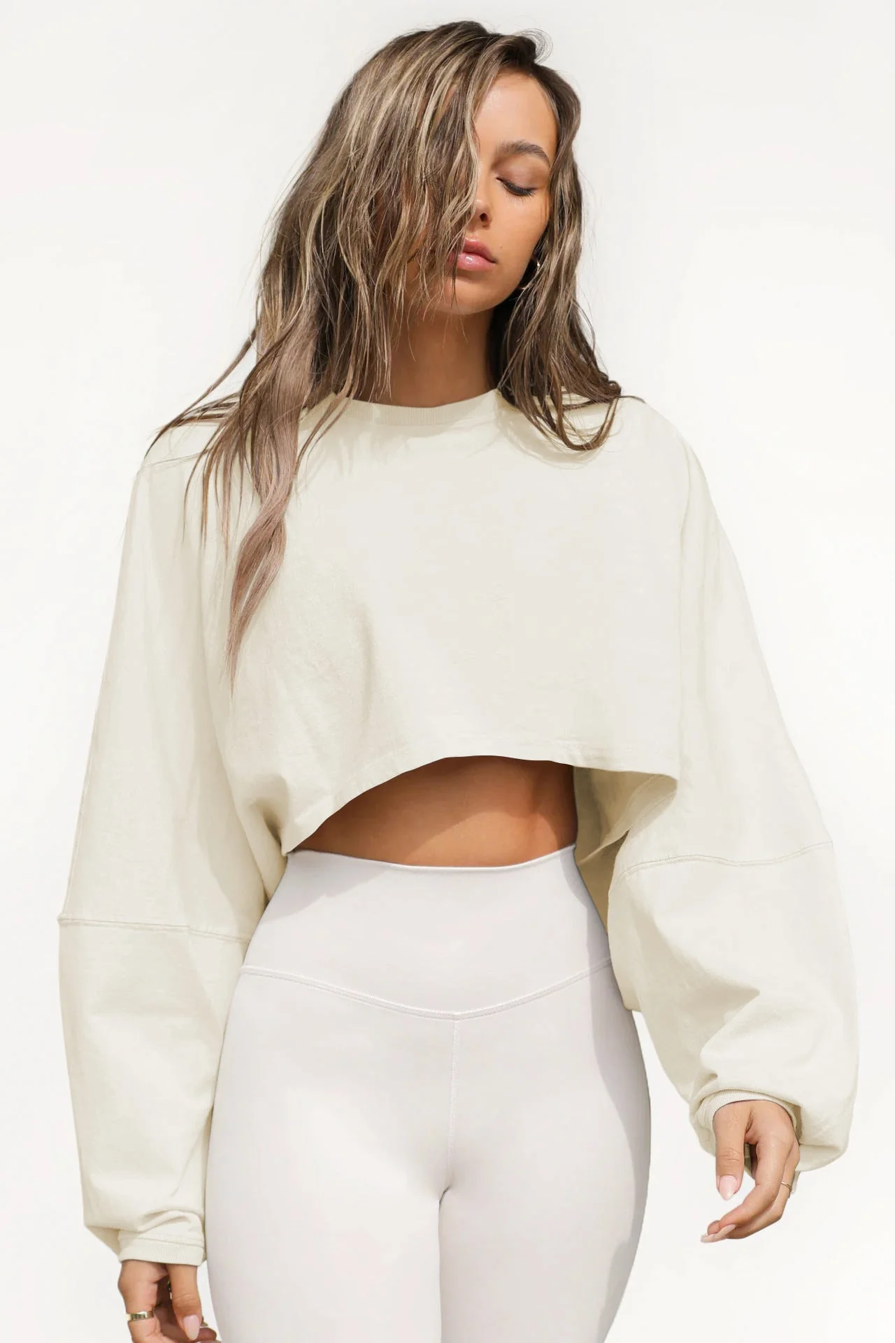 Damen Lässiges Cropped Sweatshirt mit Weitem Schnitt und Ballonärmeln Heidi-Mode - Image 13