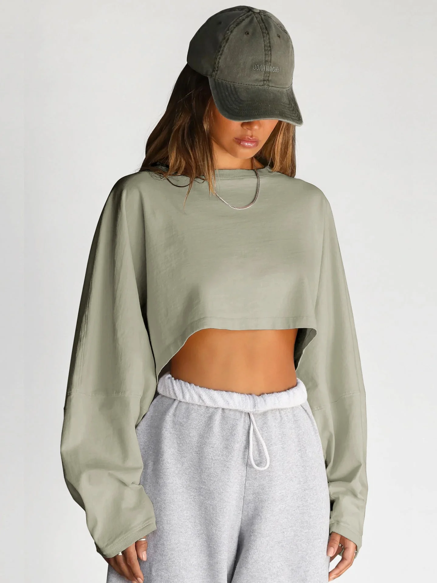 Damen Lässiges Cropped Sweatshirt mit Weitem Schnitt und Ballonärmeln Heidi-Mode - Image 15