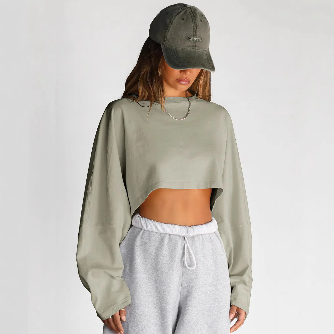 Damen Lässiges Cropped Sweatshirt mit Weitem Schnitt und Ballonärmeln Heidi-Mode - Image 2