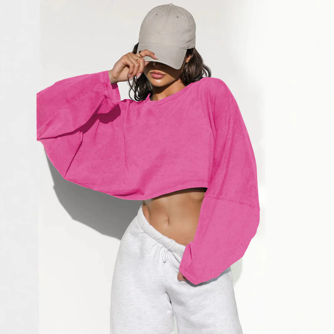 Damen Lässiges Cropped Sweatshirt mit Weitem Schnitt und Ballonärmeln Heidi-Mode - Image 3