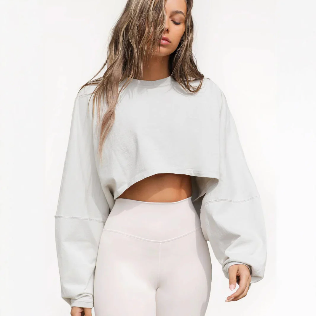 Damen Lässiges Cropped Sweatshirt mit Weitem Schnitt und Ballonärmeln Heidi-Mode - Image 5