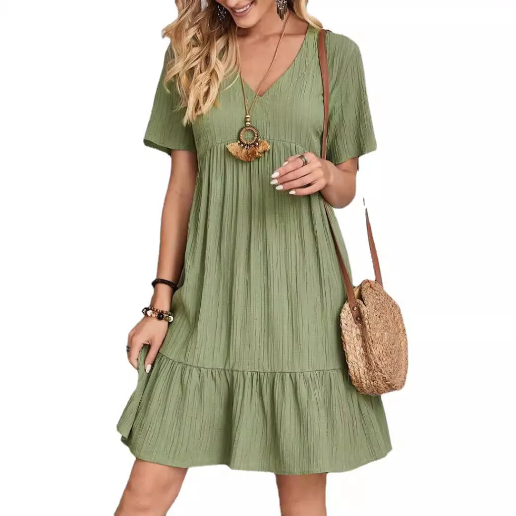 Damen Lässiges Freizeitkleid mit Voluminösem Saum und V-Ausschnitt Heidi-Mode - Image 5
