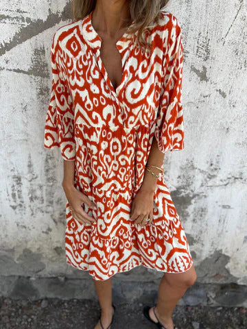 Damen Lässiges Kleid mit V-Ausschnitt und Dekorativem Muster Heidi-Mode - Image 10