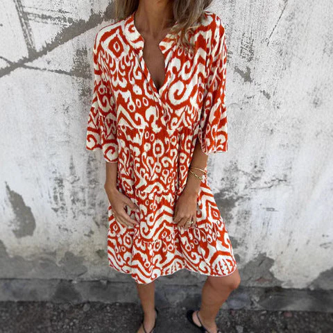 Damen Lässiges Kleid mit V-Ausschnitt und Dekorativem Muster Heidi-Mode - Image 2