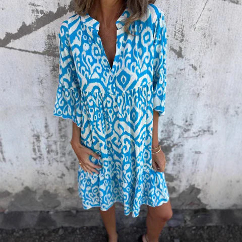 Damen Lässiges Kleid mit V-Ausschnitt und Dekorativem Muster Heidi-Mode - Image 3