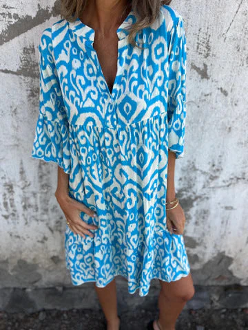 Damen Lässiges Kleid mit V-Ausschnitt und Dekorativem Muster Heidi-Mode - Image 7