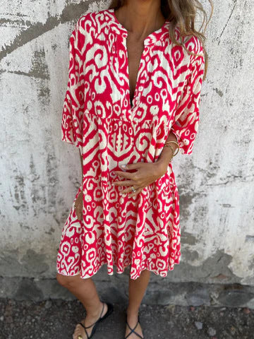 Damen Lässiges Kleid mit V-Ausschnitt und Dekorativem Muster Heidi-Mode - Image 9