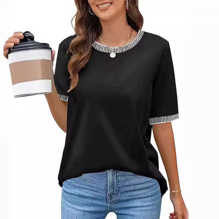 Damen Lässiges Kurzarm-Shirt mit Modischem Streifenkragen Heidi-Mode - Image 13