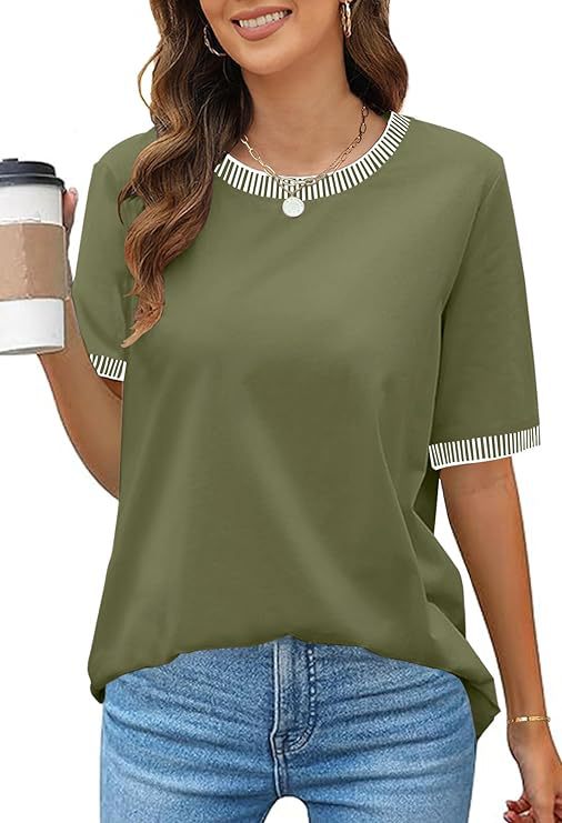 Damen Lässiges Kurzarm-Shirt mit Modischem Streifenkragen Heidi-Mode - Image 18