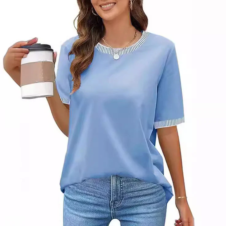 Damen Lässiges Kurzarm-Shirt mit Modischem Streifenkragen Heidi-Mode - Image 9