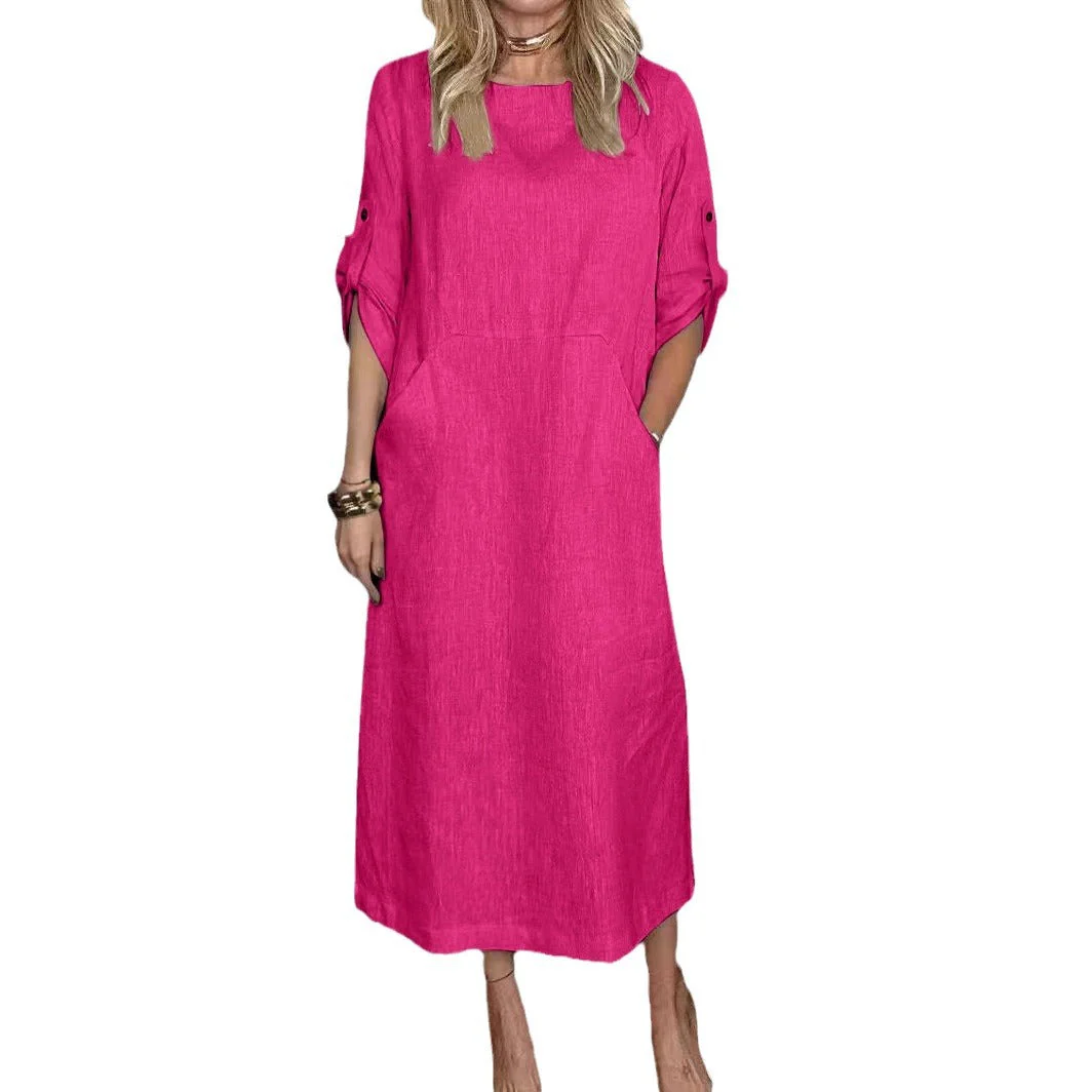 Damen Lässiges Leinenkleid mit Praktischen Taschen und Modischen Knopfdetails Heidi-Mode - Image 4