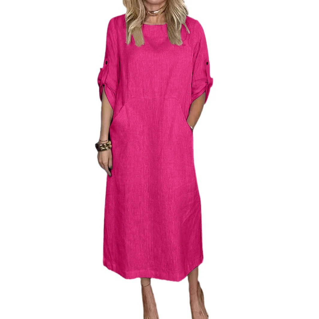 Damen Lässiges Leinenkleid mit Praktischen Taschen und Modischen Knopfdetails Heidi-Mode - Image 9
