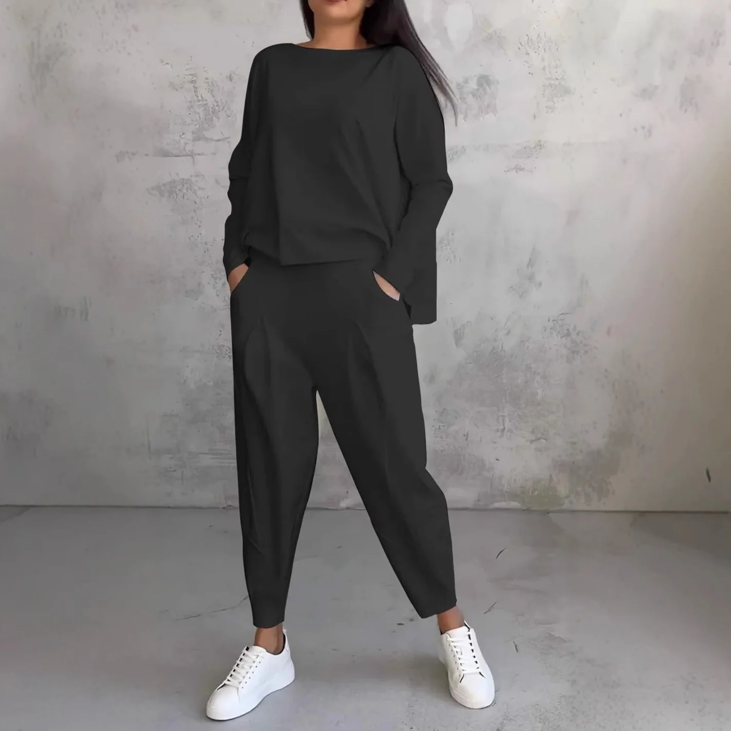 Jogginganzug Damen Lounge-Set mit weiten Ärmeln und Taschen - Image 10