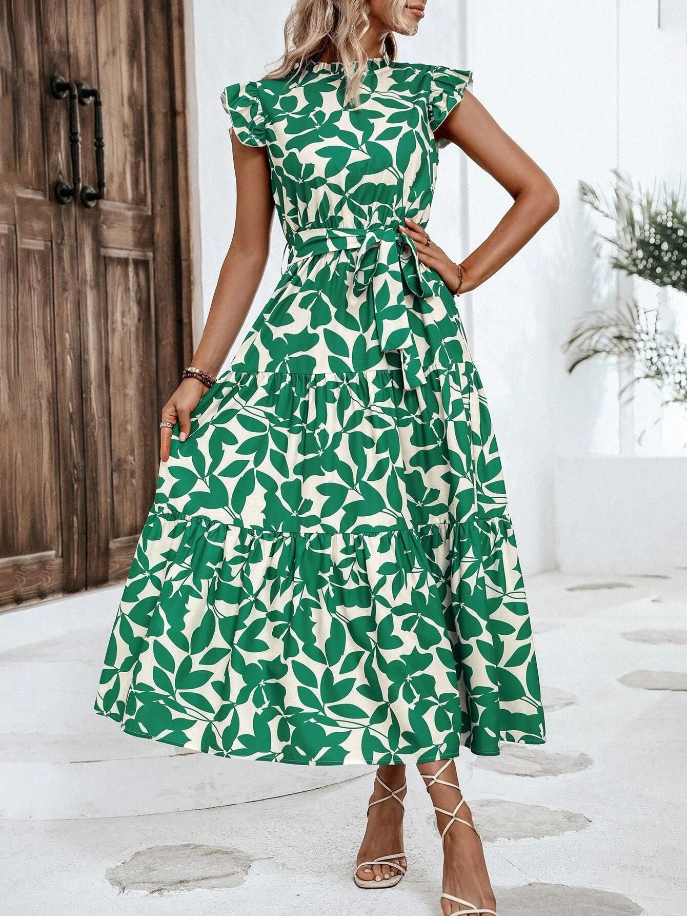 Damen Lässiges Midi-Kleid mit Rüschen und Floralem Muster Heidi-Mode - Image 7