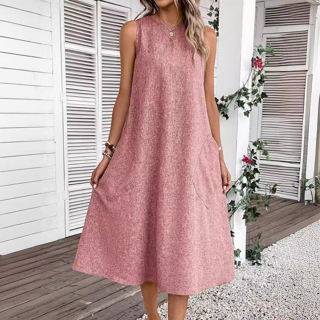 Damen Lässiges Midi-Kleid mit Tiefem Ausschnitt und Praktischen Taschen Heidi-Mode - Image 2