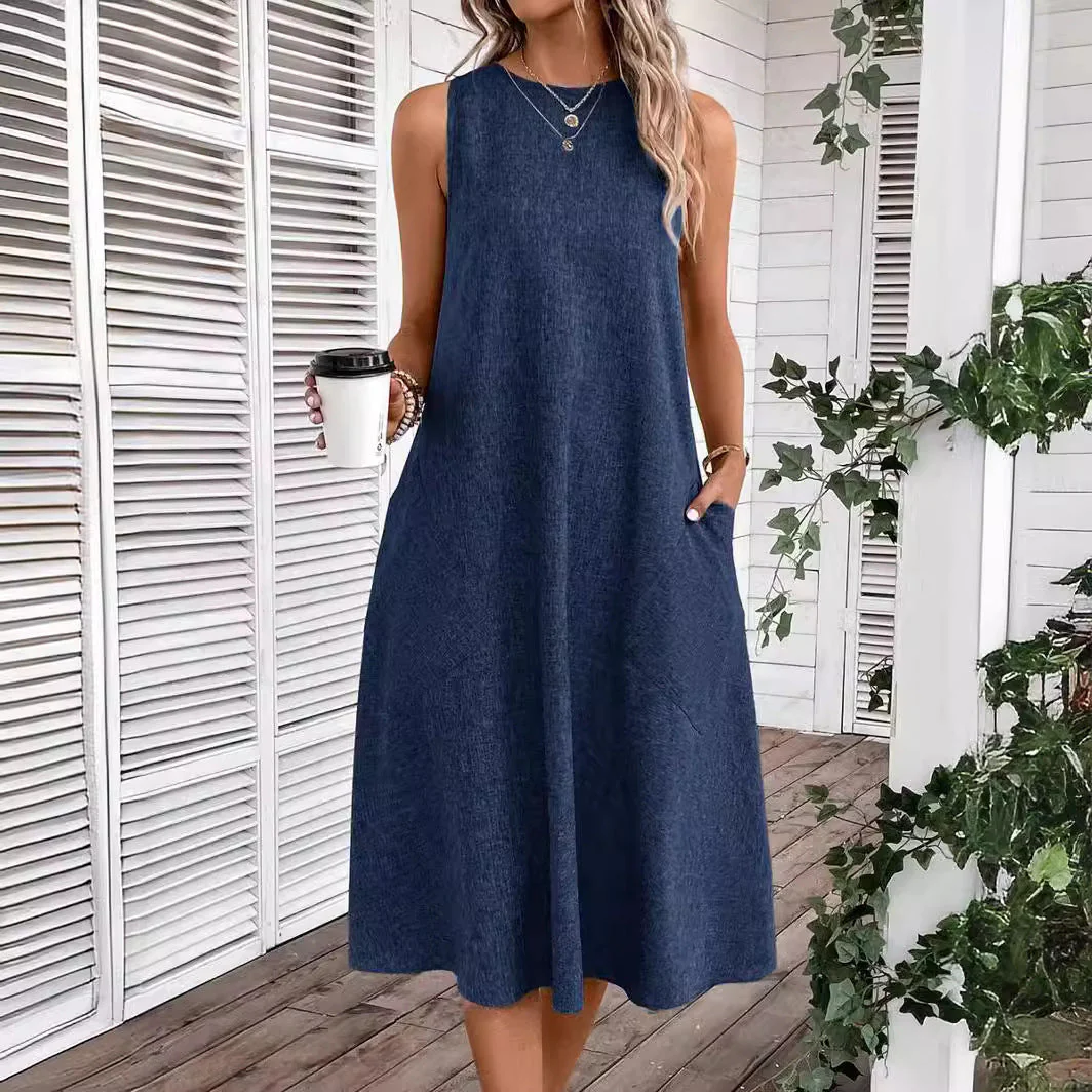 Damen Lässiges Midi-Kleid mit Tiefem Ausschnitt und Praktischen Taschen Heidi-Mode - Image 5