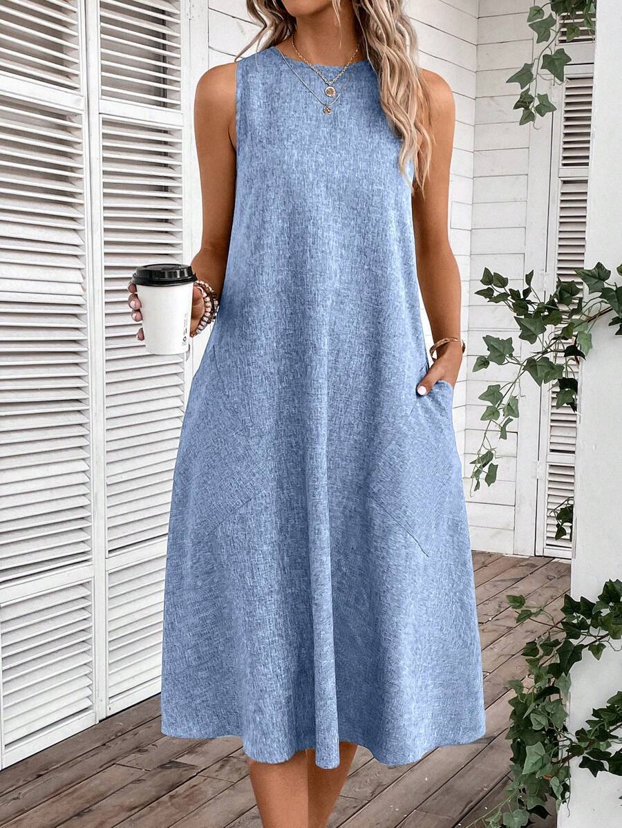 Damen Lässiges Midi-Kleid mit Tiefem Ausschnitt und Praktischen Taschen Heidi-Mode - Image 6