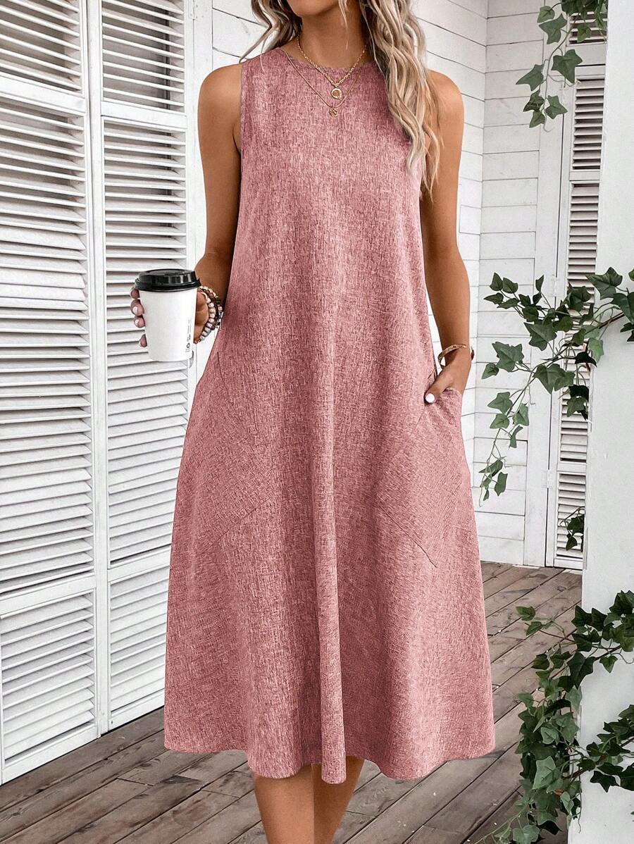 Damen Lässiges Midi-Kleid mit Tiefem Ausschnitt und Praktischen Taschen Heidi-Mode - Image 7
