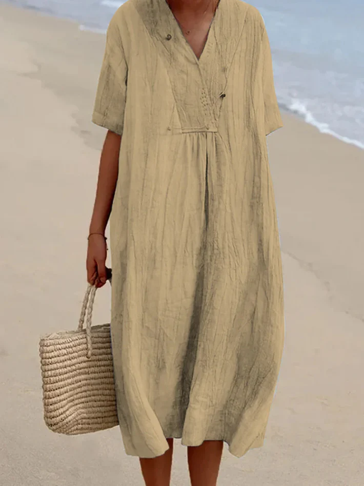 Damen lässiges Midi-Kleid mit V-Ausschnitt und bequemen Kurzärmeln Heidi-Mode - Image 7