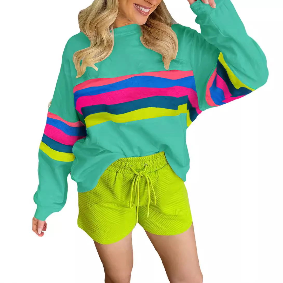Damen Lässiges Oversized-Sweatshirt mit Bunten Streifen und Tieferem Rundhalsausschnitt Heidi-Mode - Image 5