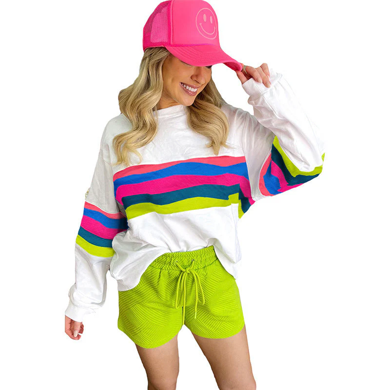 Damen Lässiges Oversized-Sweatshirt mit Bunten Streifen und Tieferem Rundhalsausschnitt Heidi-Mode - Image 6