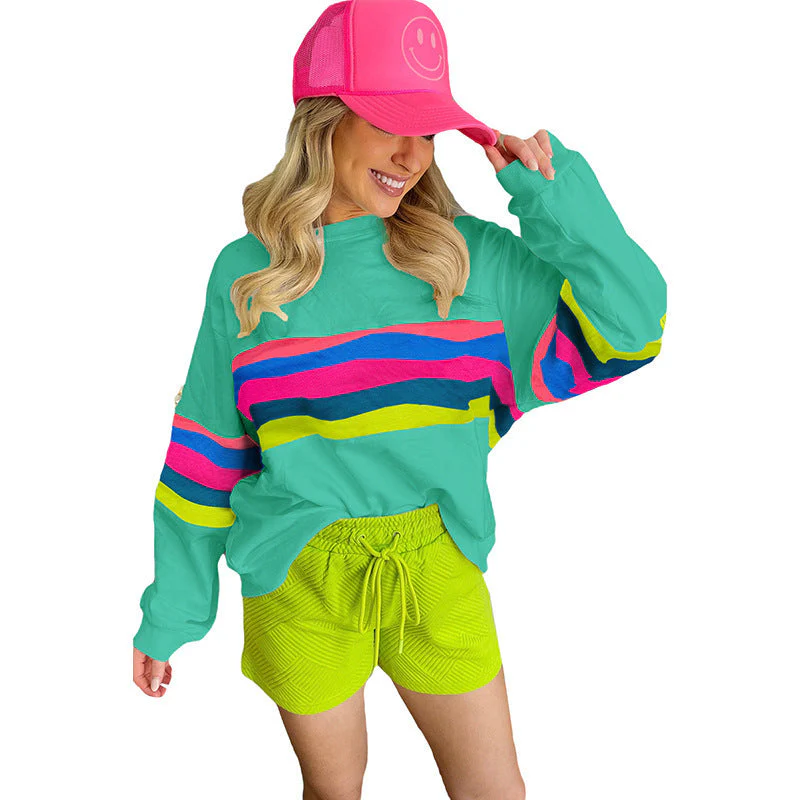 Damen Lässiges Oversized-Sweatshirt mit Bunten Streifen und Tieferem Rundhalsausschnitt Heidi-Mode - Image 7