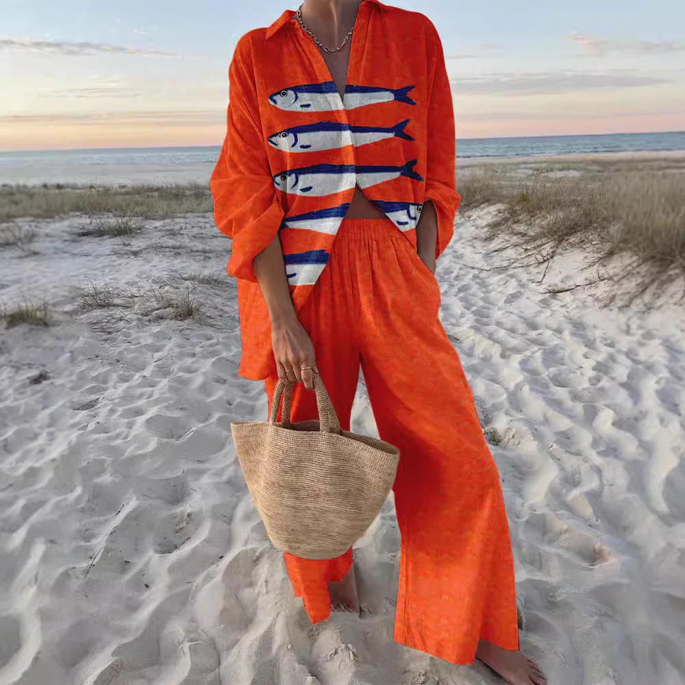 Damen Lässiges Set mit Gestreiftem Oberteil und Weitem Hosenmodell Heidi-Mode - Image 2