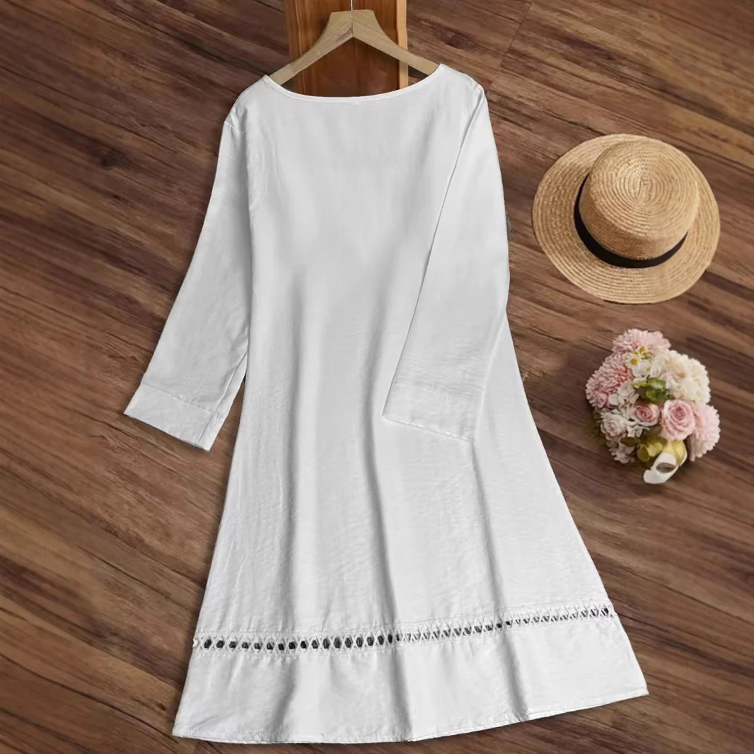 Damen lässiges Sommerkleid mit elegantem Häkelkragen und durchgehendem Schnitt Heidi-Mode - Image 3