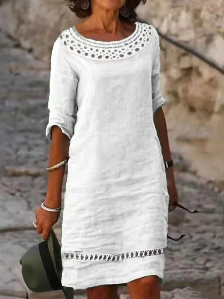 Damen lässiges Sommerkleid mit elegantem Häkelkragen und durchgehendem Schnitt Heidi-Mode - Image 6