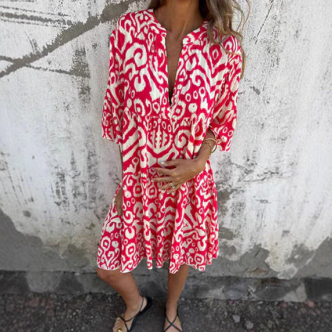 Damen Lässiges Strandkleid mit Hohen Seitenschlitzen und Modischem Druckmuster Heidi-Mode - Image 4