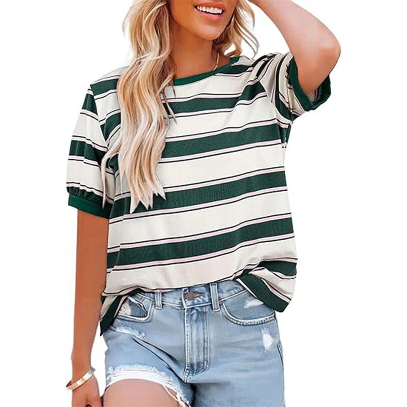 Damen Lässiges Streifen T-Shirt mit Kurzarm und Rundhalsausschnitt Heidi-Mode - Image 5