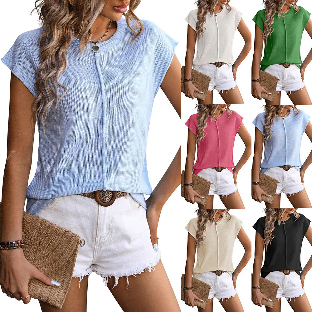 Damen Lässiges Strickoberteil mit Kurzen Ärmeln und Strukturiertem Design Heidi-Mode - Image 2